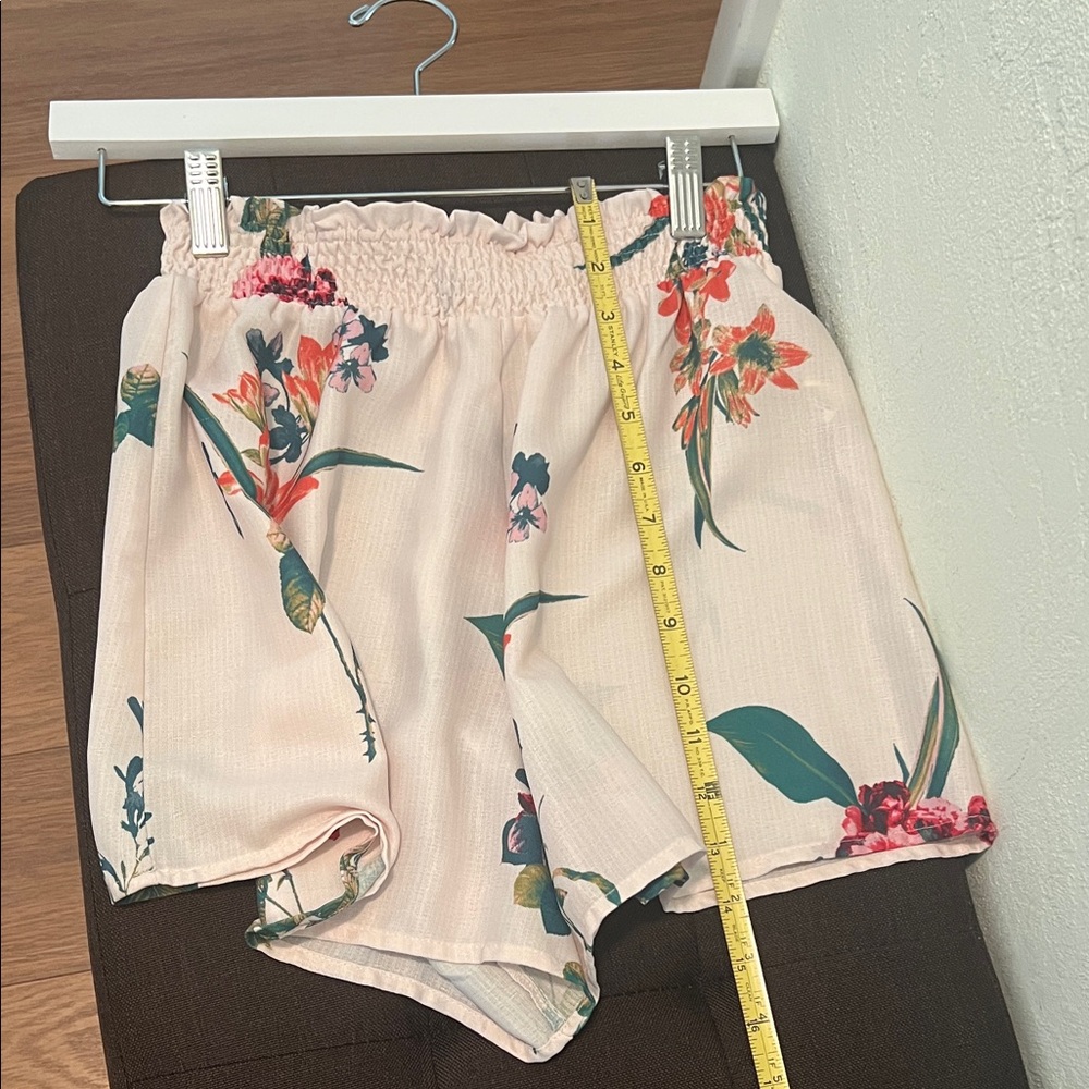 #1624+ Floral Smocked Waist Light Pink Shorts - Picture 5 of 14